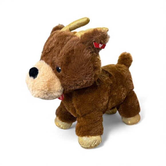Plush Reindeer Stuffed Animal Toy 11" x 12" With Golden Antlers & Hooves - Picture 2 of 6